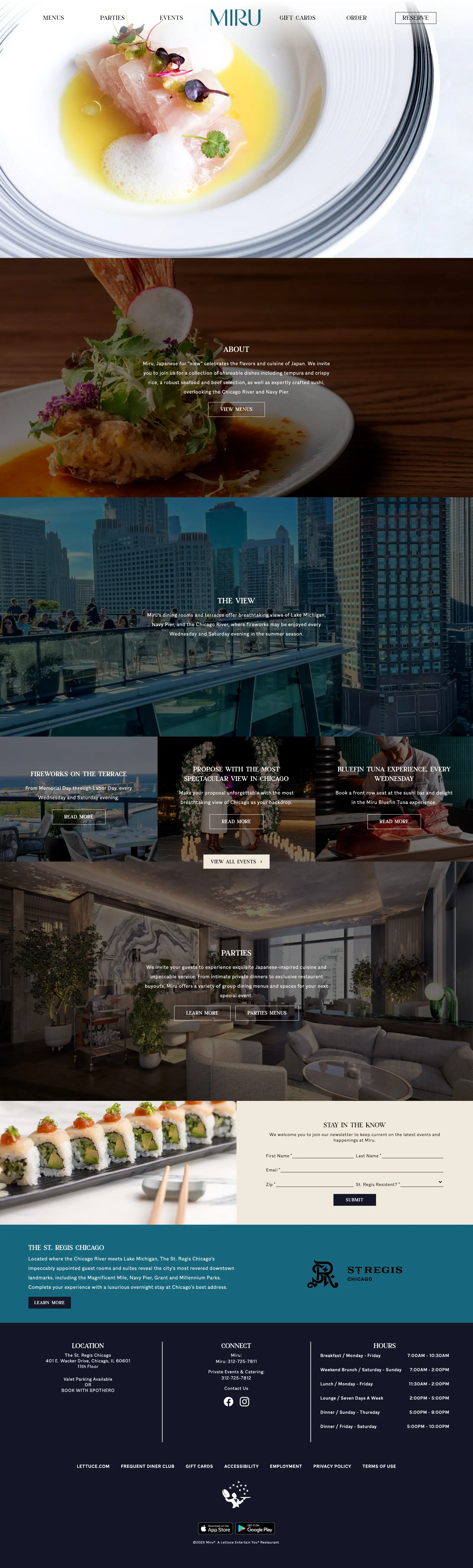 Miru Restaurant website landing page