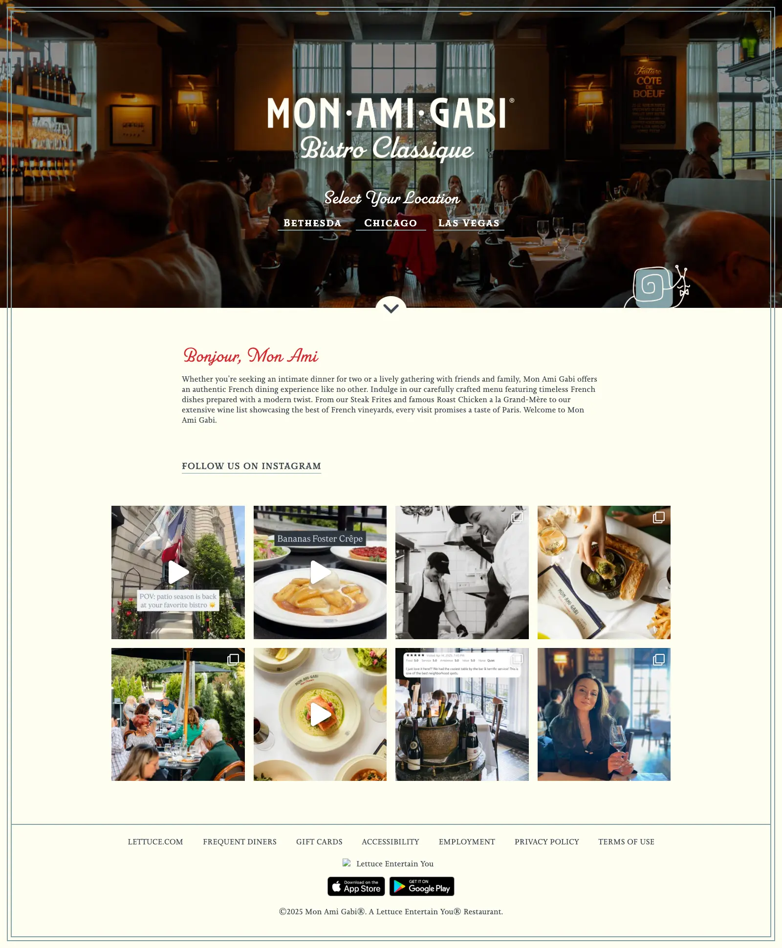 Mon Ami Gabi website landing page